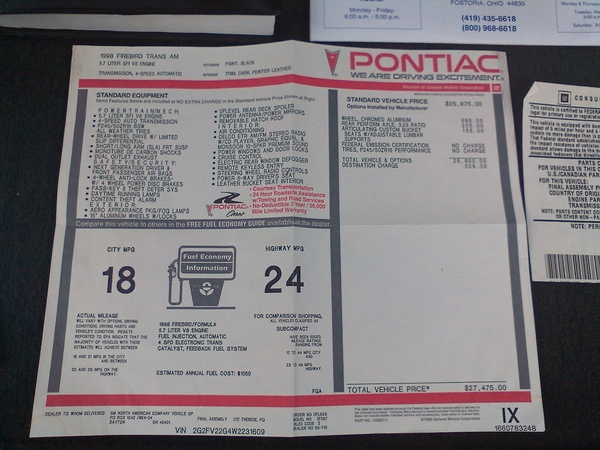 1998 Pontiac Firebird  for Sale $18,500 